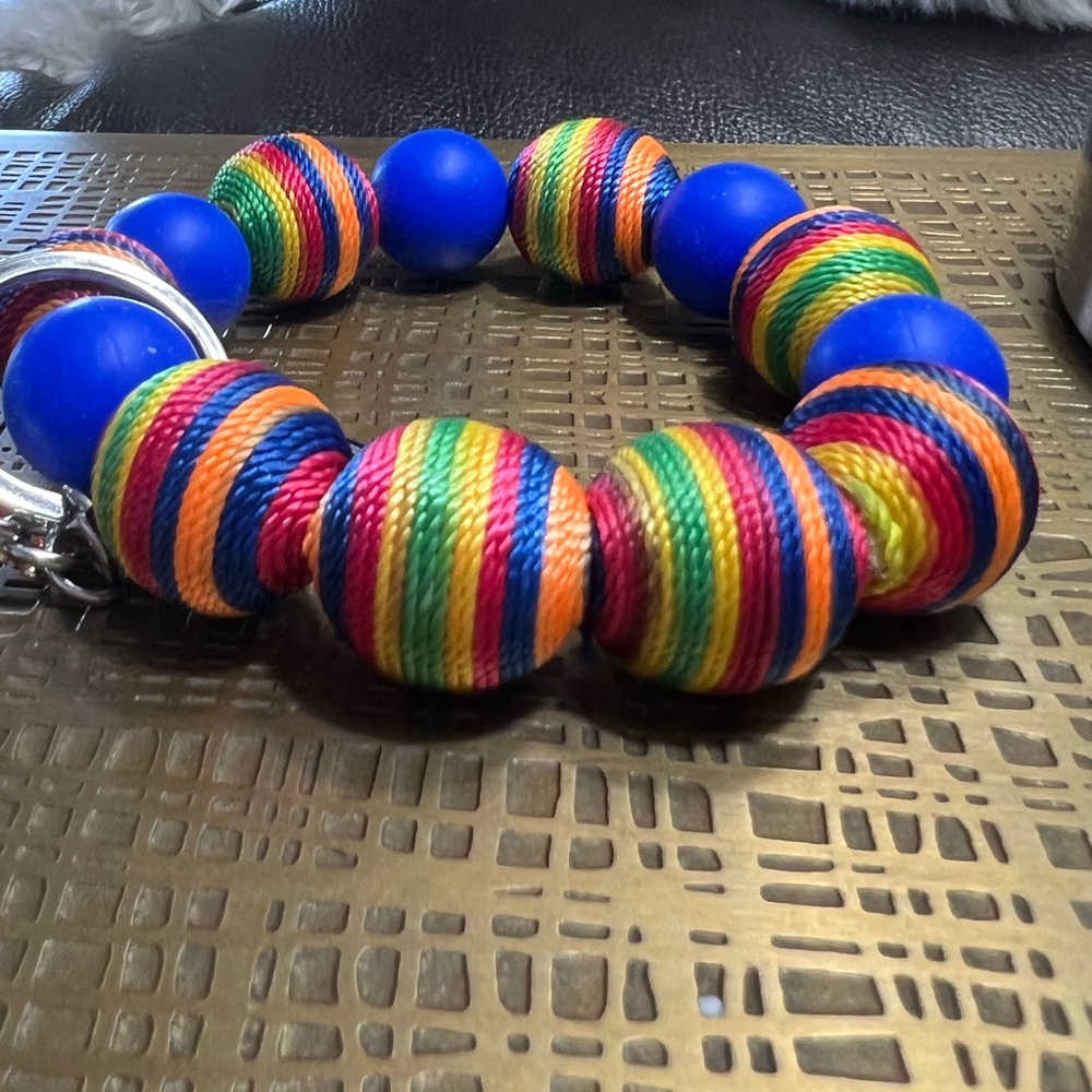 Colorful Beaded Bracelet Wristlet with Pink Tassel - Picture 3 of 6